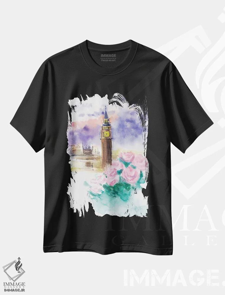 تیشرت مشکی طرح دار بیگ بن لندن، مدیوم اثر ناتالی مک | immage.ir