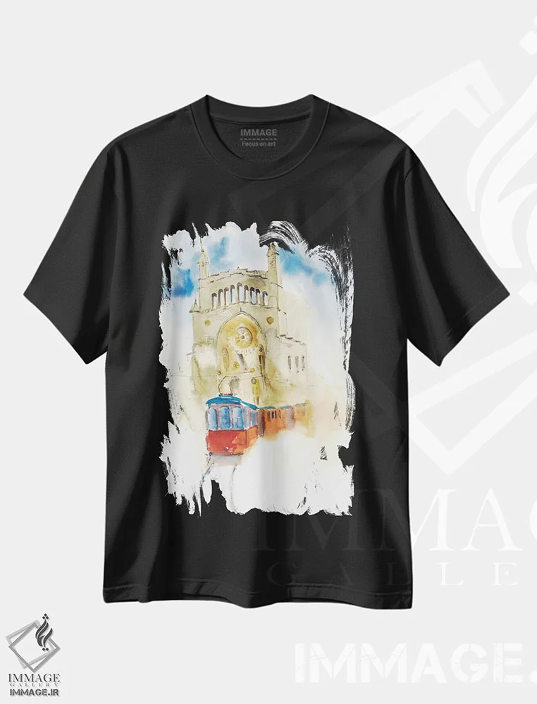تیشرت مشکی طرح دار ترکیب انتزاعی ترام لیسبون، مدیوم اثر ناتالی مک | immage.ir