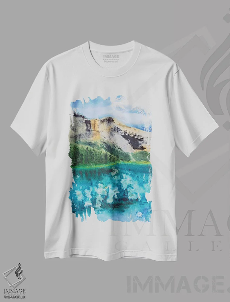 تیشرت سفید طرح دار دریاچه امِرالد در کانادا، مدیوم اثر ناتالی مک | فروشگاه ایماژ