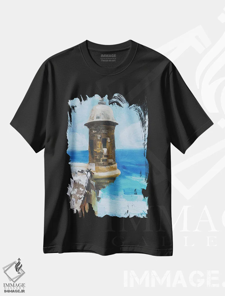 تیشرت مشکی طرح دار هنر سن خوآن پورتوریکو، مدیوم اثر ناتالی مک | فروشگاه ایماژ