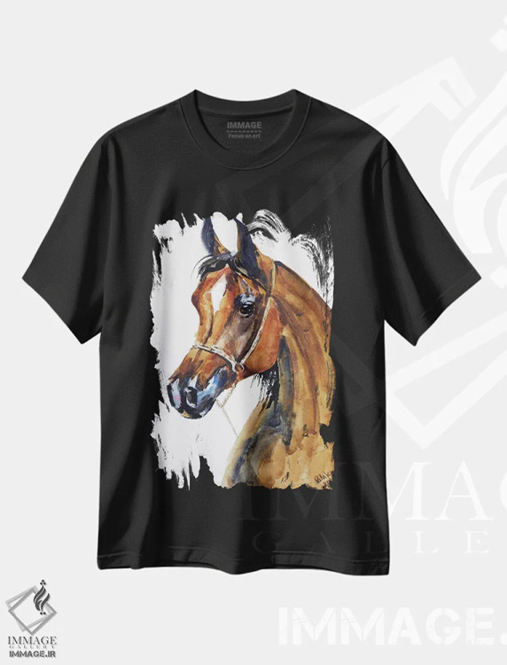 تیشرت مشکی طرح دار اسب عربی، مدیوم اثر ناتالی مک | immage.ir