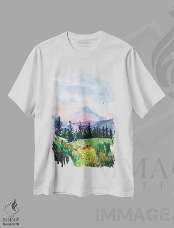 تیشرت سفید طرح دار منظره نشویل، تزئینی اثر ناتالی مک | فروشگاه ایماژ