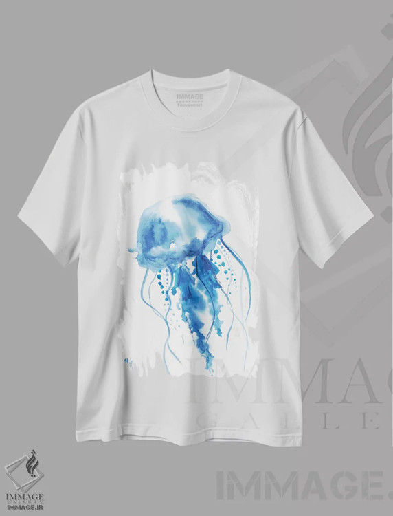 تیشرت سفید طرح دار آبرنگ عروس دریایی، مدیوم اثر ناتالی مک | immage.ir