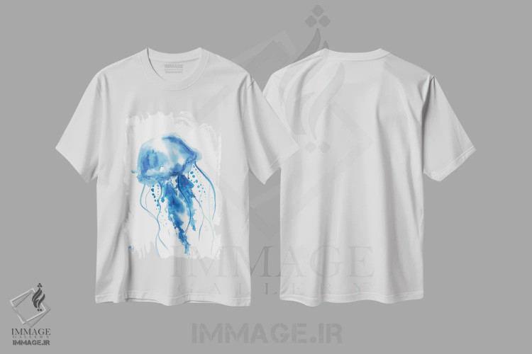 تیشرت سفید طرح دار آبرنگ عروس دریایی، مدیوم اثر ناتالی مک | immage.ir