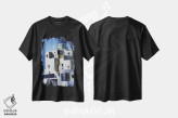 تیشرت مشکی طرح دار سانتورینی یونان، مدیوم اثر ناتالی مک | فروشگاه ایماژ