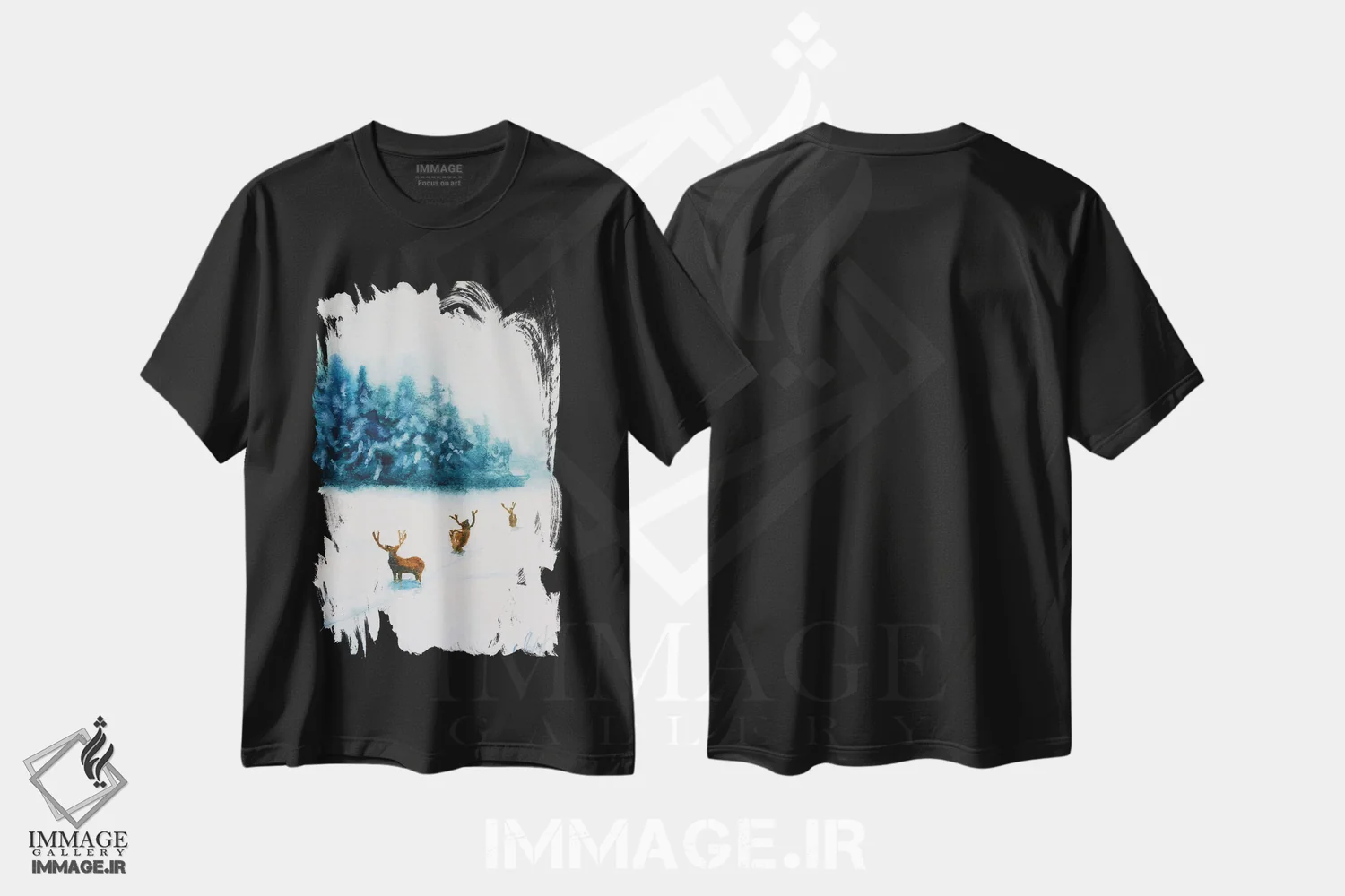 تیشرت مشکی طرح دار زمستان با آهو، دکور معاصر اثر ناتالی مک | immage.ir