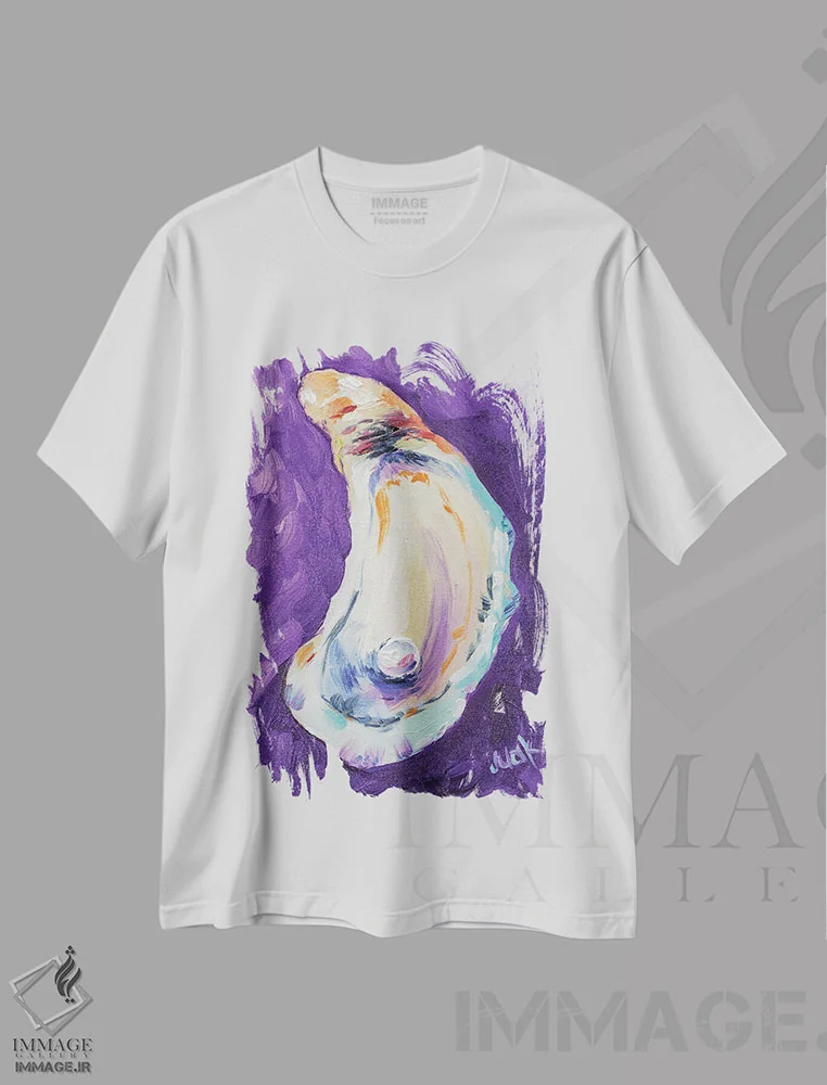 تیشرت سفید طرح دار صدف خوراکی، مدیوم اثر ناتالی مک | فروشگاه ایماژ