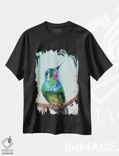 تیشرت مشکی طرح دار مرغ مگس خوار، مدیوم اثر ناتالی مک | فروشگاه ایماژ