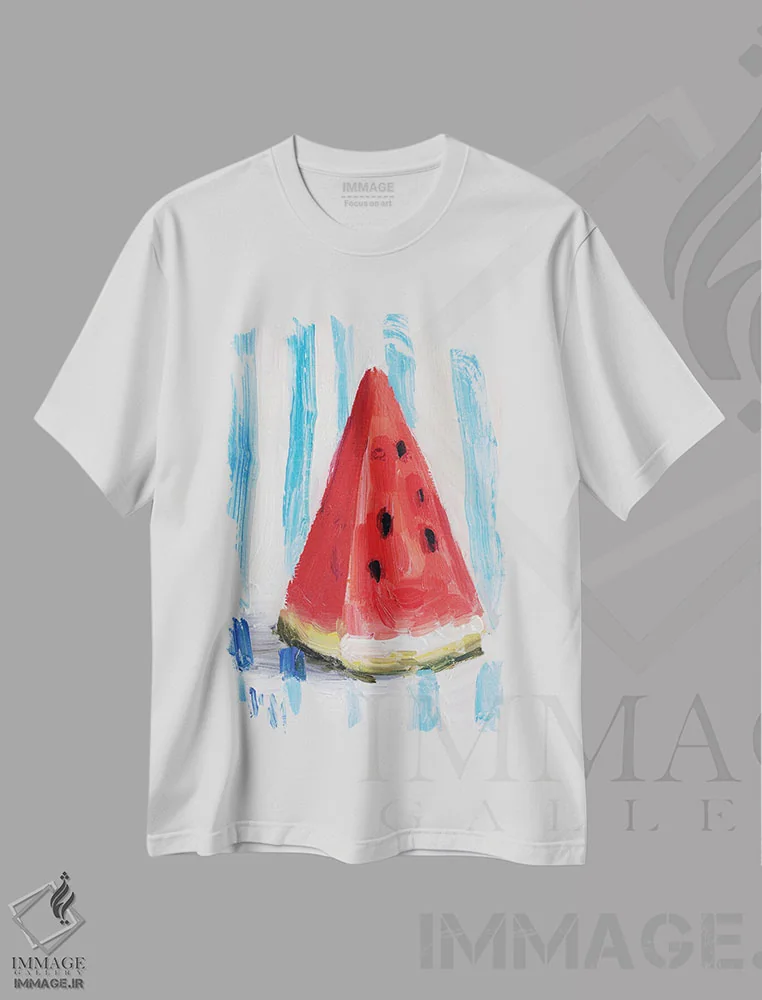 تیشرت سفید طرح دار طبیعت بی جان هندوانه، مدیوم اثر ناتالی مک | فروشگاه ایماژ