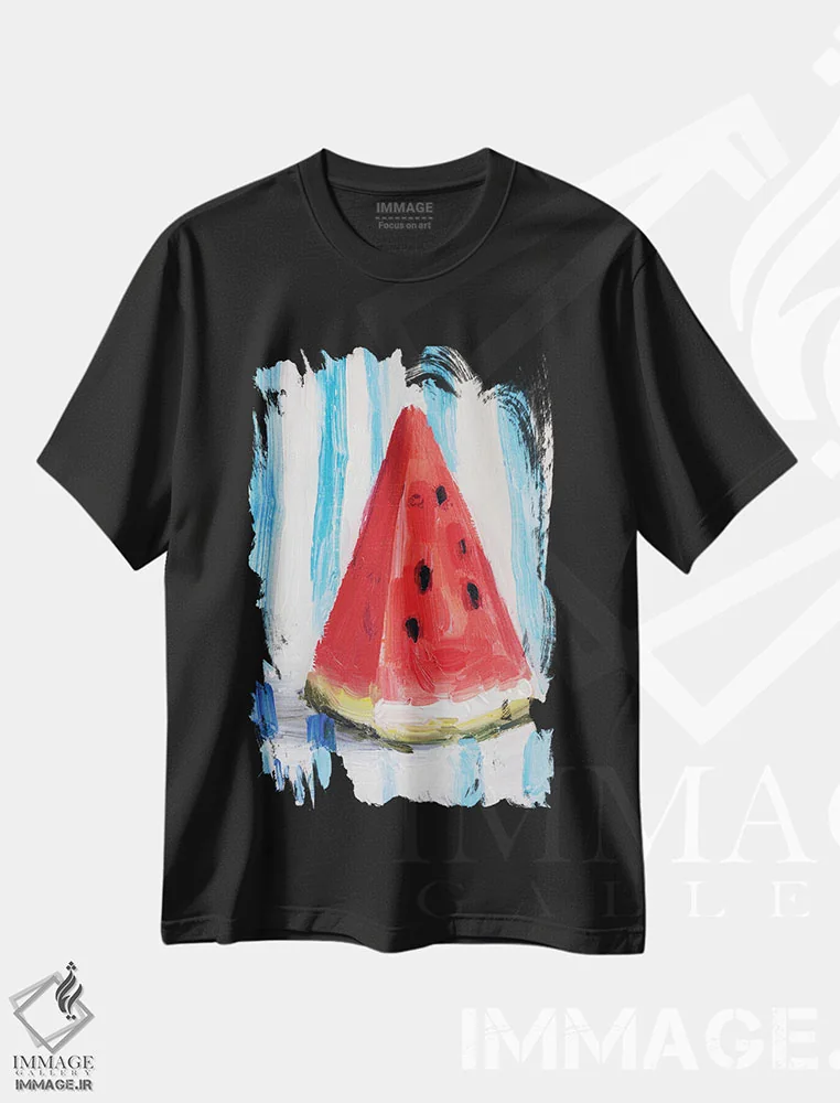 تیشرت مشکی طرح دار طبیعت بی جان هندوانه، مدیوم اثر ناتالی مک | immage.ir