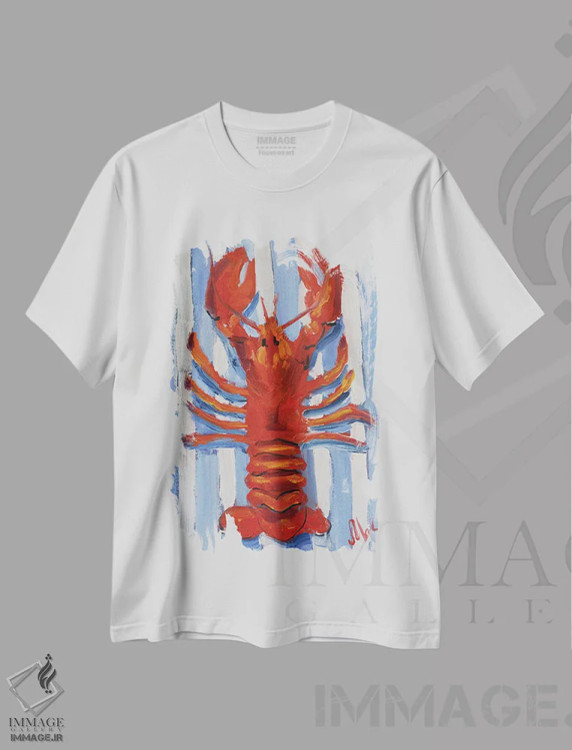 تیشرت سفید طرح دار خرچنگ دریایی، تزئینی اثر ناتالی مک | فروشگاه ایماژ