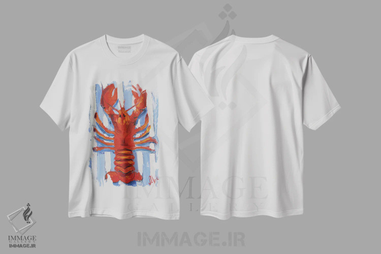 تیشرت سفید طرح دار خرچنگ دریایی، تزئینی اثر ناتالی مک | فروشگاه ایماژ