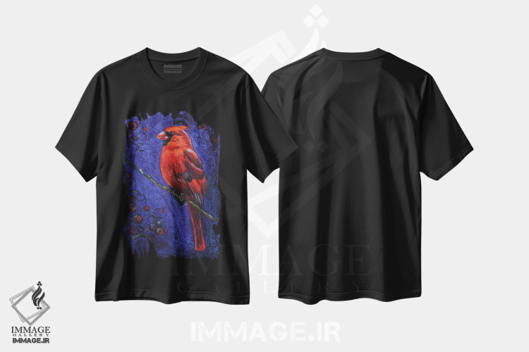تیشرت مشکی طرح دار کاردینال قرمز، مدیوم اثر ناتالی مک | فروشگاه ایماژ