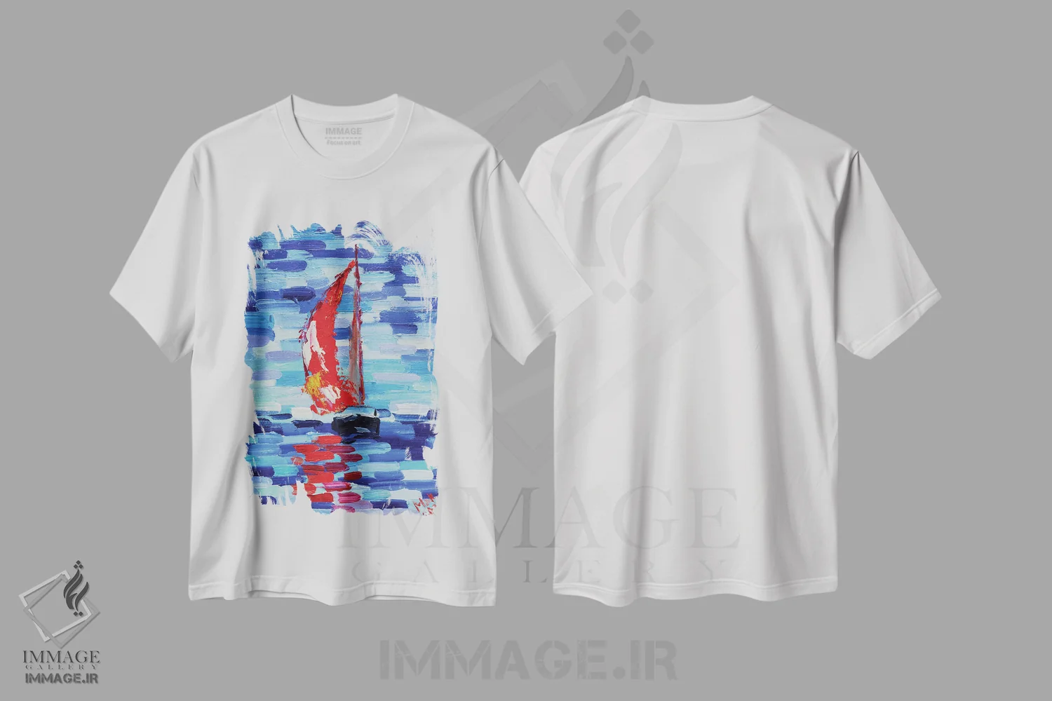 تیشرت سفید طرح دار قایق بادبانی قرمز، تزئینی اثر ناتالی مک | immage.ir