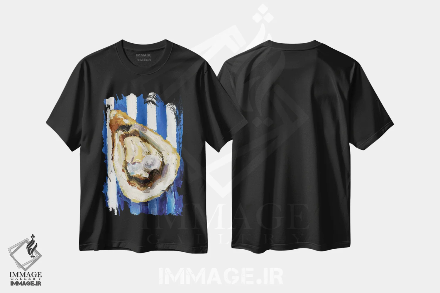 تیشرت مشکی طرح دار صدف مروارید، تزئینی اثر ناتالی مک | immage.ir