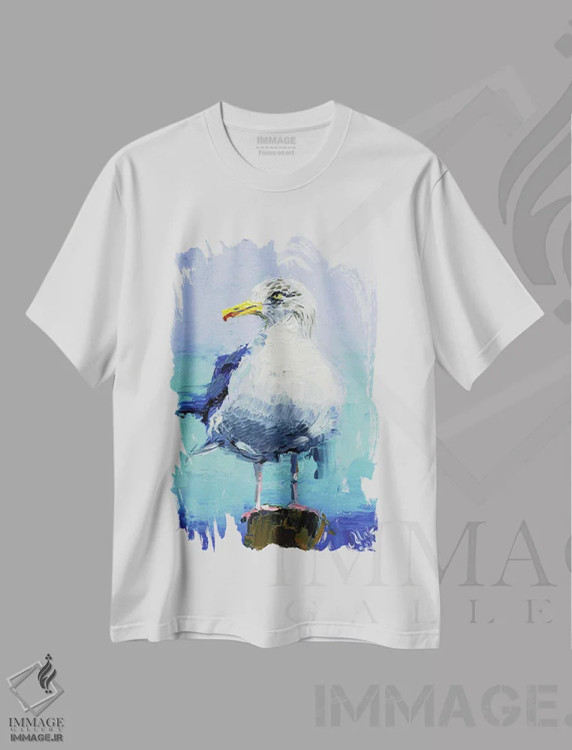 تیشرت سفید طرح دار مرغ دریایی، تزئینی اثر ناتالی مک | immage.ir