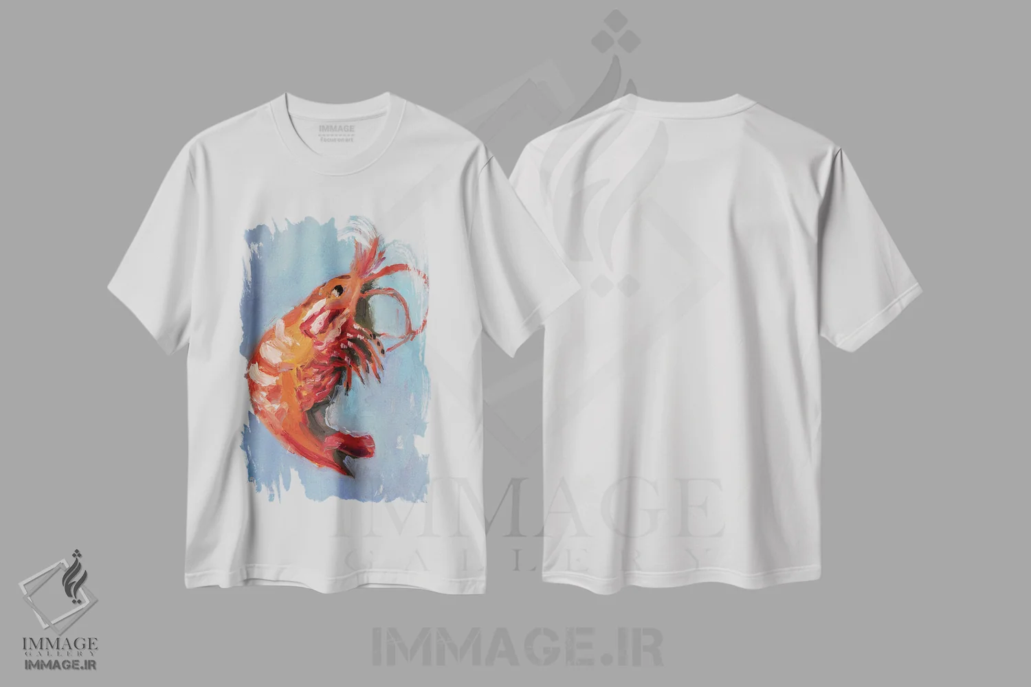 تیشرت سفید طرح دار میگو شماره ۲، تزئینی اثر ناتالی مک | فروشگاه ایماژ