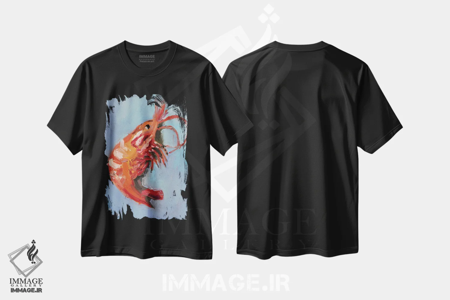 تیشرت مشکی طرح دار میگو شماره ۲، تزئینی اثر ناتالی مک | immage.ir