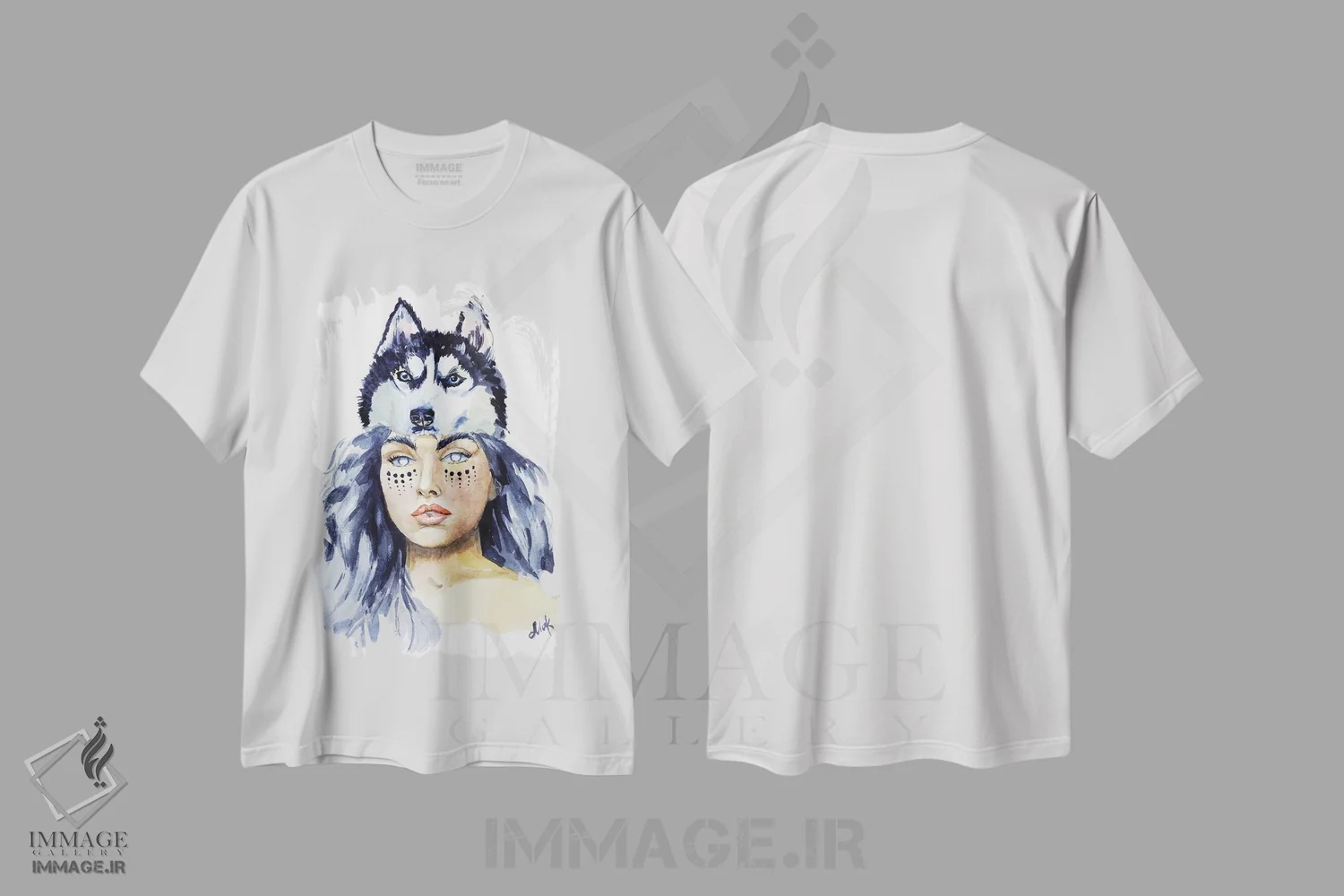 تیشرت سفید طرح دار زن گرگ نما، تزئینی اثر ناتالی مک | فروشگاه ایماژ