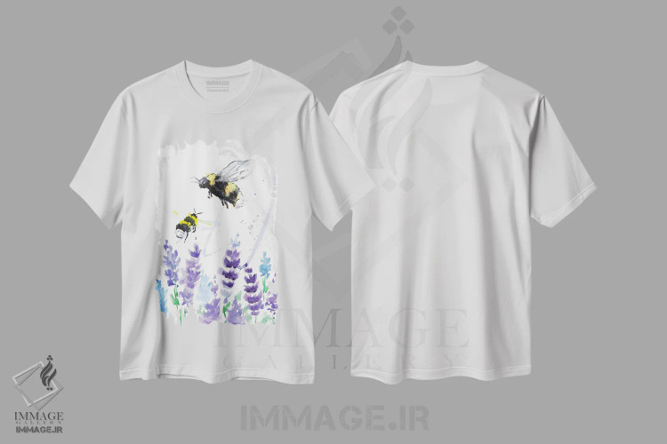 تیشرت سفید طرح دار زنبورهای عسل و اسطوخودوس، دکور معاصر اثر ناتالی مک | immage.ir