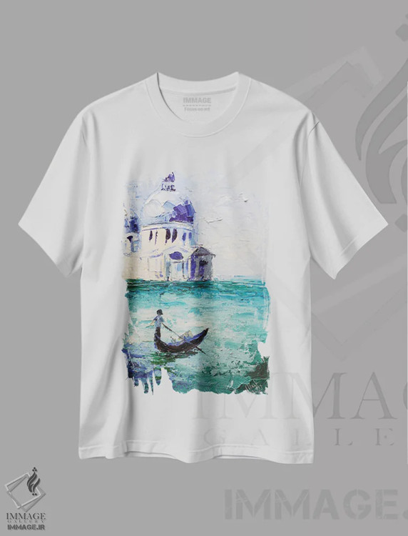 تیشرت سفید طرح دار ونیز، هنر فاخر معاصر اثر ناتالی مک | فروشگاه ایماژ