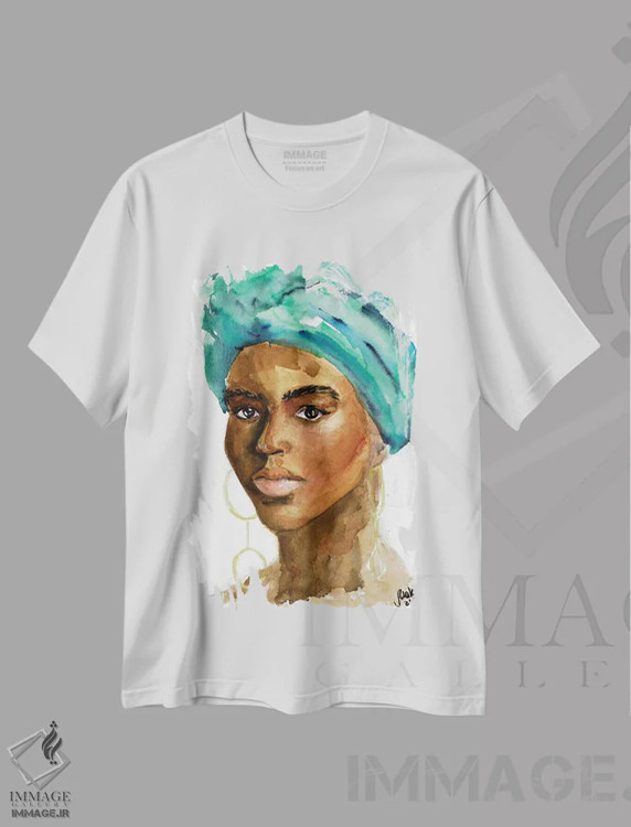 تیشرت سفید طرح دار زن آفریقایی شماره ۳، دکور آفریقایی اثر ناتالی مک | immage.ir