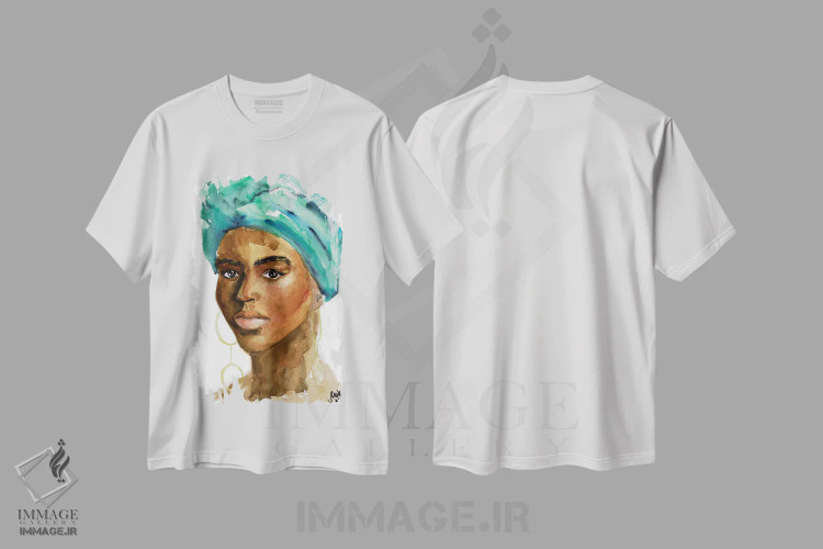 تیشرت سفید طرح دار زن آفریقایی شماره ۳، دکور آفریقایی اثر ناتالی مک | immage.ir