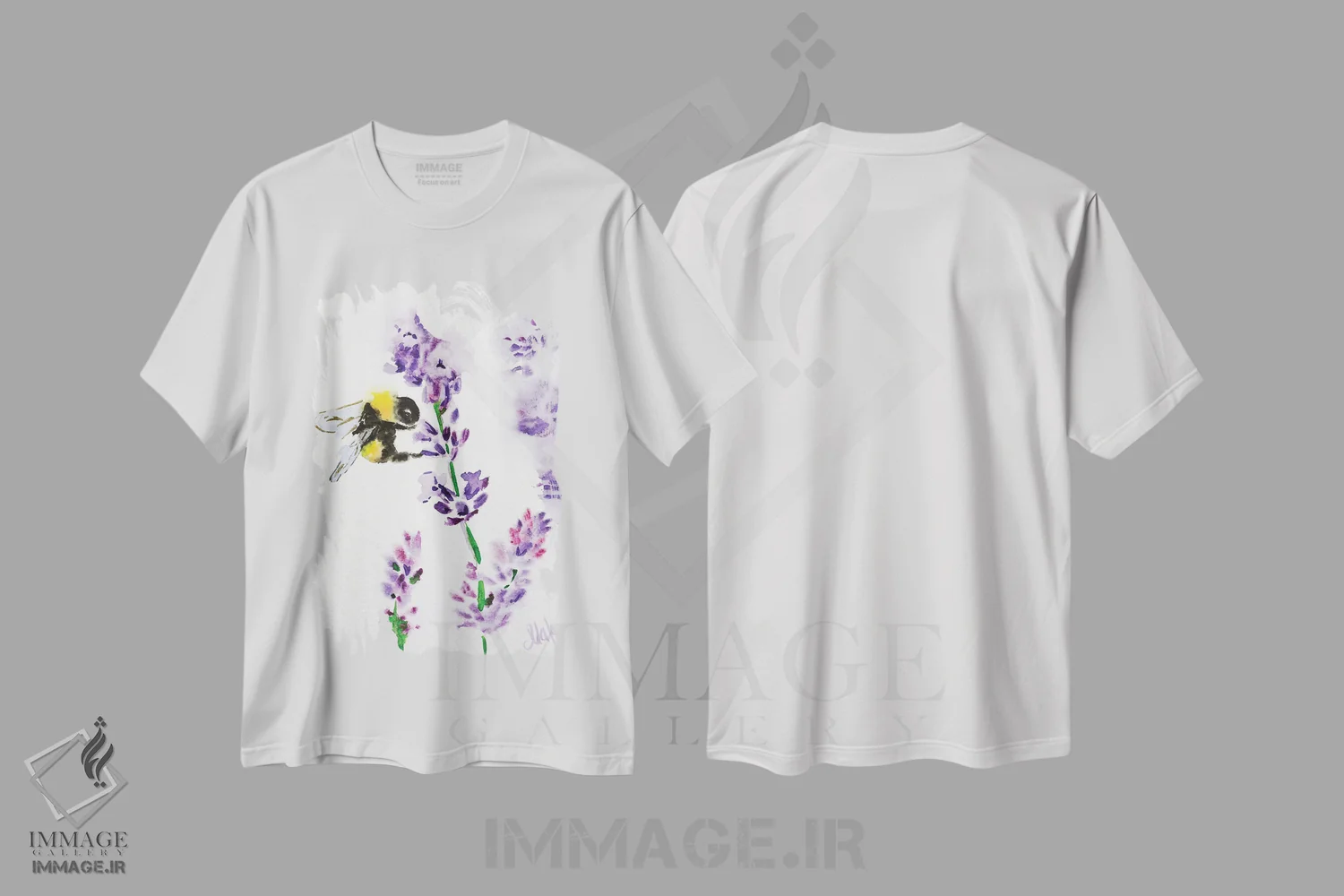 تیشرت سفید طرح دار زنبور روی گل، دکور معاصر اثر ناتالی مک | فروشگاه ایماژ