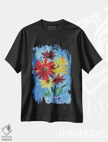 تیشرت مشکی طرح دار دسته گل مروارید، دکور معاصر اثر ناتالی مک | فروشگاه ایماژ