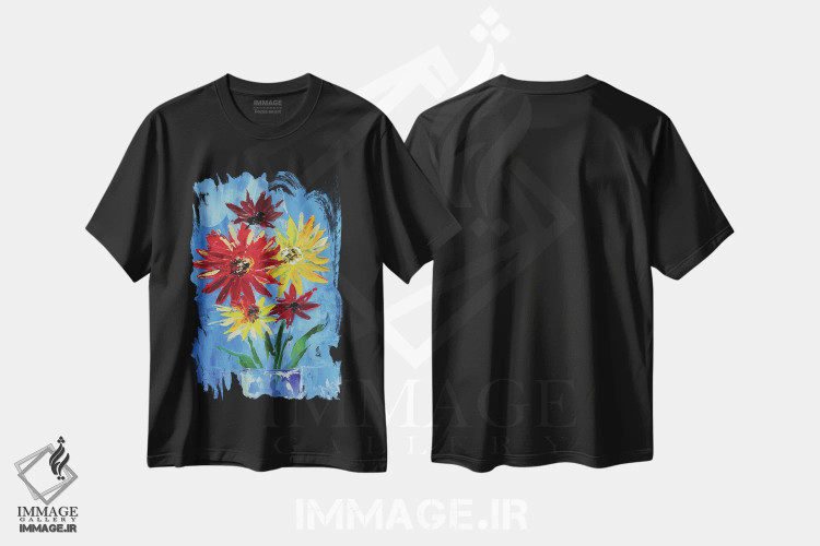 تیشرت مشکی طرح دار دسته گل مروارید، دکور معاصر اثر ناتالی مک | فروشگاه ایماژ