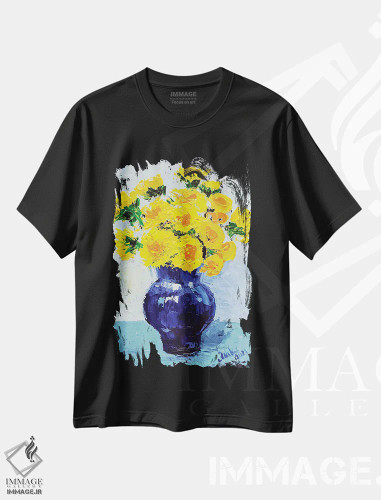 تیشرت مشکی طرح دار دسته گل قاصدک، دکور معاصر اثر ناتالی مک | فروشگاه ایماژ