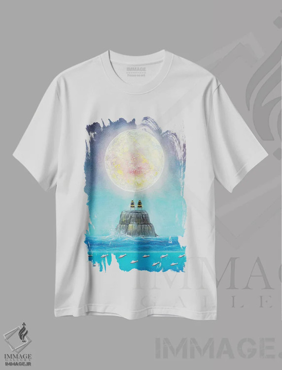 تیشرت سفید طرح دار برخورد نزدیک، هنر فاخر معاصر اثر نیل تامپسون | immage.ir