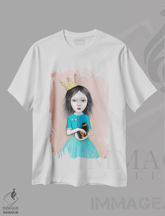 تیشرت سفید طرح دار کوئینی، هنر فاخر معاصر اثر نیل تامپسون | فروشگاه ایماژ