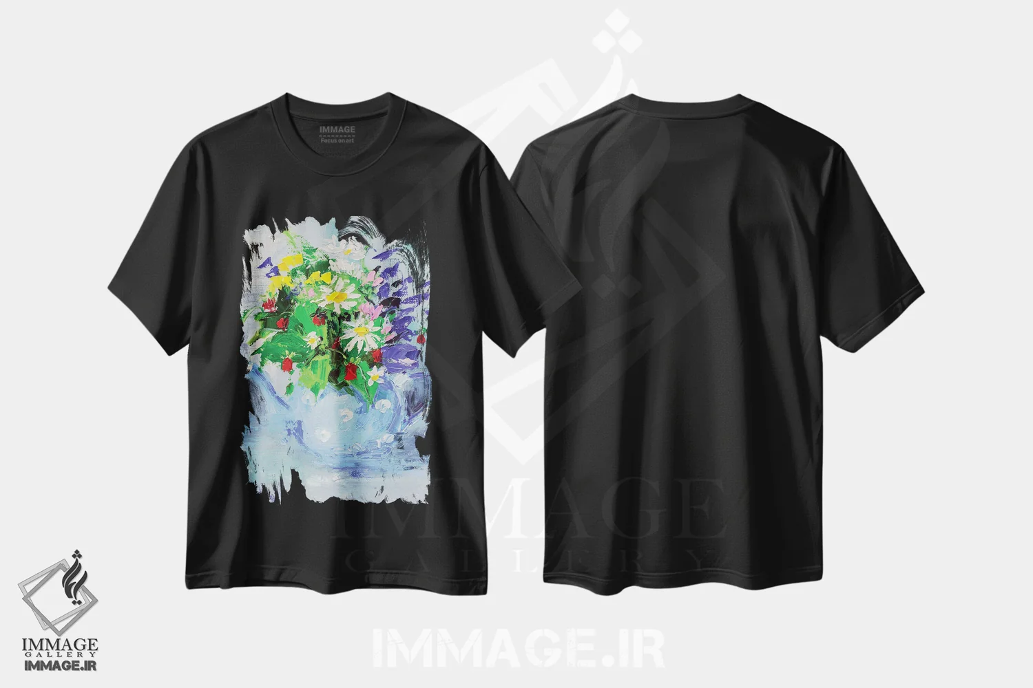تیشرت مشکی طرح دار قوری گل دار، دکور معاصر اثر ناتالی مک | immage.ir