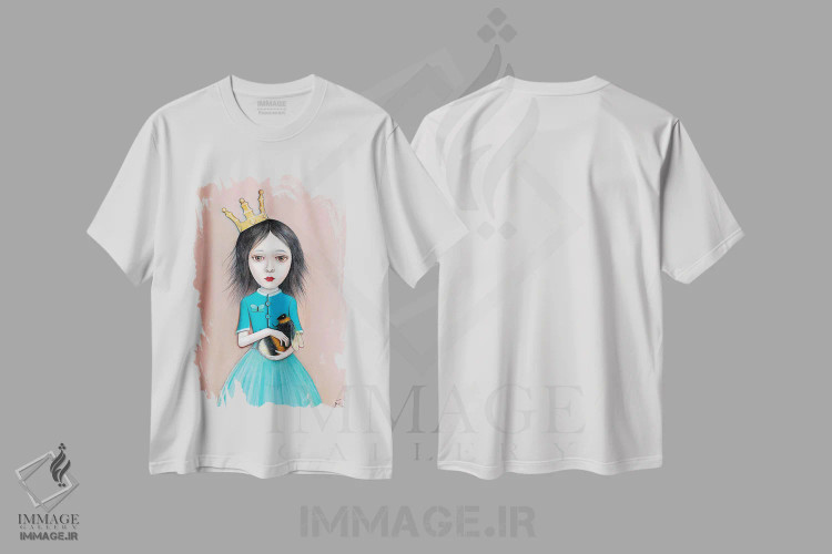 تیشرت سفید طرح دار کوئینی، هنر فاخر معاصر اثر نیل تامپسون | فروشگاه ایماژ