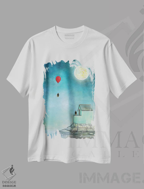 تیشرت سفید طرح دار بازگشت ۱، هنر فاخر معاصر اثر نیل تامپسون | فروشگاه ایماژ