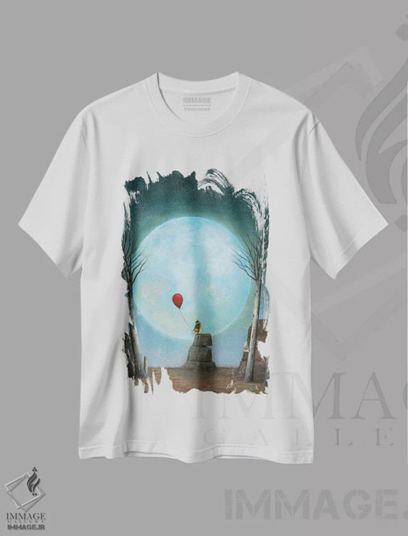 تیشرت سفید طرح دار ماه بزرگ، تزئینی اثر نیل تامپسون | فروشگاه ایماژ