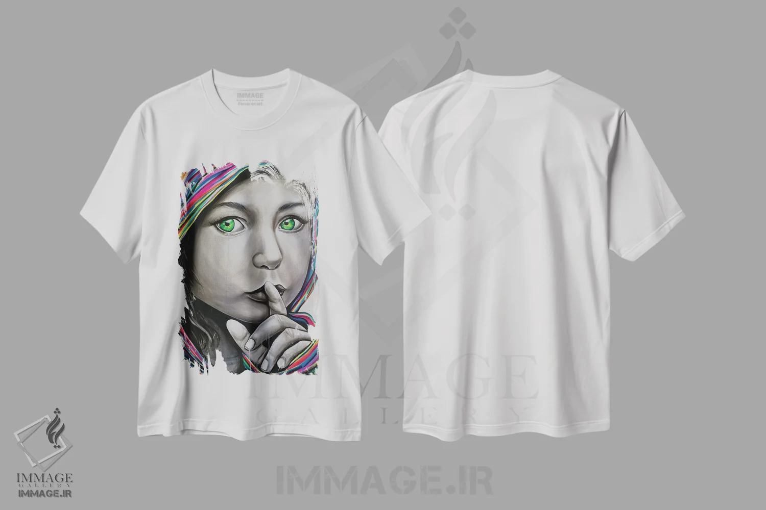 تیشرت سفید طرح دار هیس، دکوراسیون جایگزین اثر ناتمیر لورا | فروشگاه ایماژ