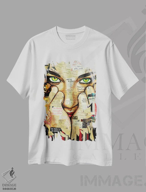 تیشرت سفید طرح دار هنر یک لنز است، دکوراسیون جایگزین اثر ناتمیر لورا | immage.ir