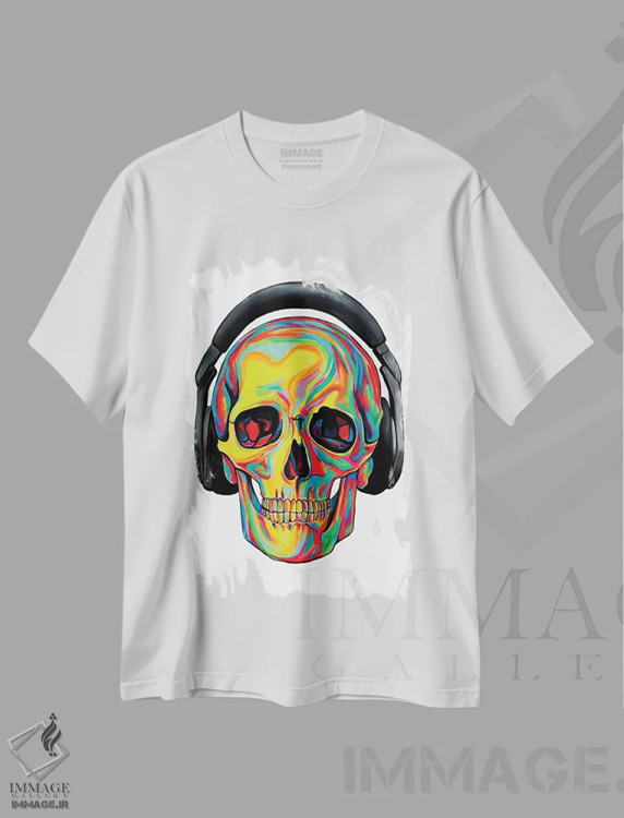 تیشرت سفید طرح دار جمجمه، دکوراسیون جایگزین اثر ناتمیر لورا | فروشگاه ایماژ