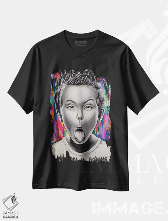 تیشرت مشکی طرح دار عادی بودن خسته کننده است، دکوراسیون جایگزین اثر ناتمیر لورا | فروشگاه ایماژ
