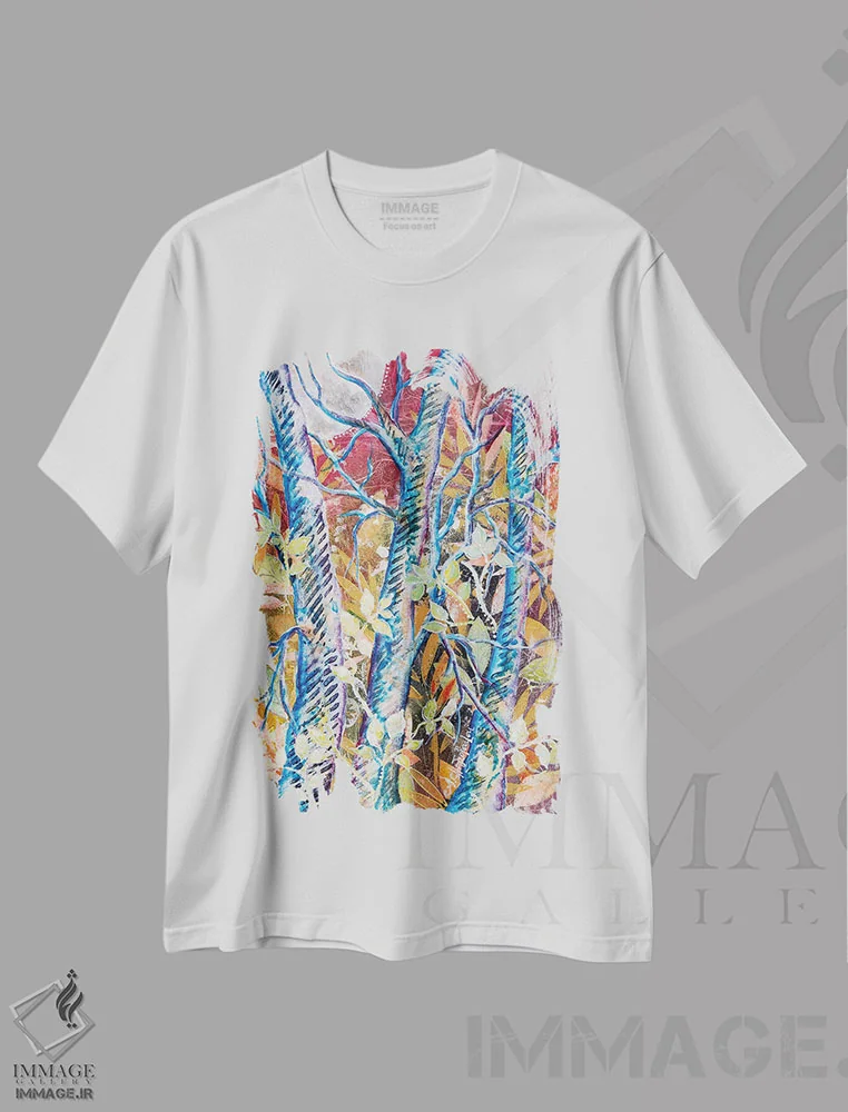 تیشرت سفید طرح دار درختان خیال انگیز، دکور معاصر اثر نستاسی آرت | immage.ir