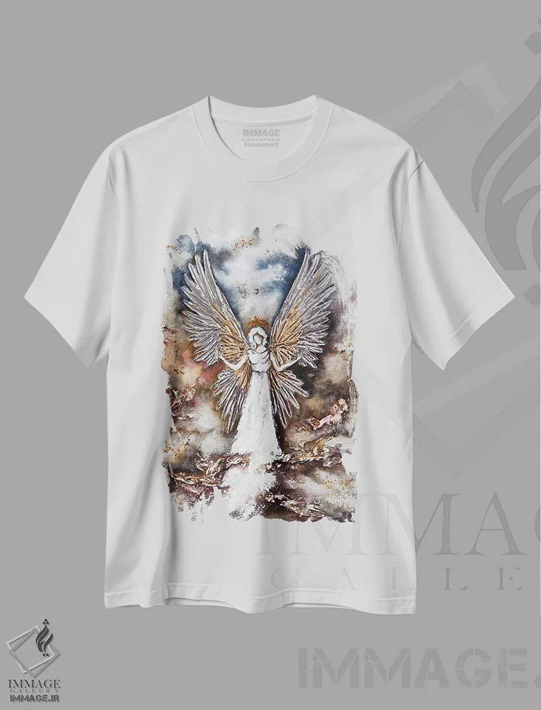 تیشرت سفید طرح دار فرشته محافظ سفید، دکور معاصر اثر نستاسی آرت | immage.ir