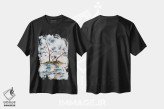 تیشرت مشکی طرح دار درختان انتزاعی خاکستری-آبی، آبستره اثر نستاسی آرت | فروشگاه ایماژ