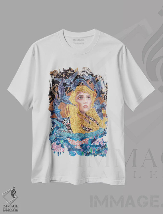 تیشرت سفید طرح دار نجوای گذرا بر فراز دریاچه آسمانی، هنر فاخر معاصر اثر نیکولاس تاور | immage.ir