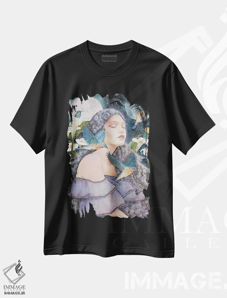 تیشرت مشکی طرح دار نیکتوفیا، هنر فاخر معاصر اثر نیکولاس تاور | فروشگاه ایماژ
