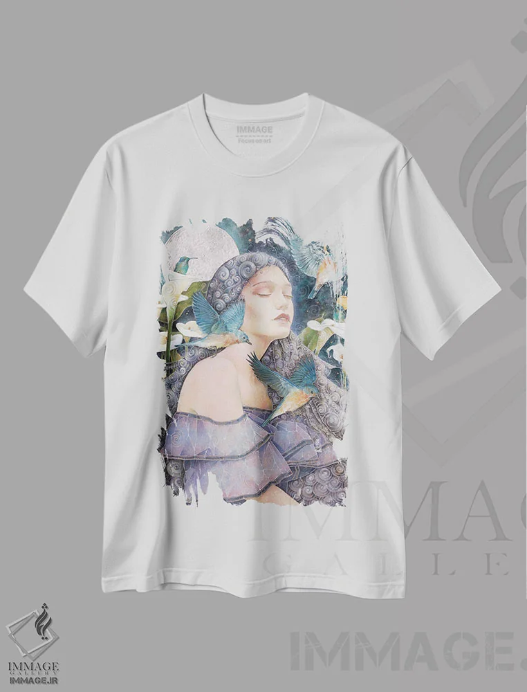 تیشرت سفید طرح دار نیکتوفیا، هنر فاخر معاصر اثر نیکولاس تاور | immage.ir
