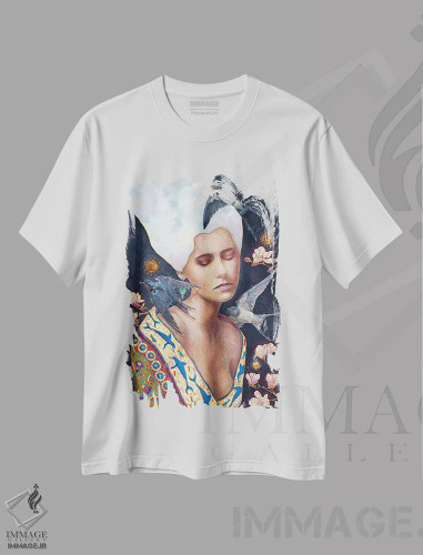 تیشرت سفید طرح دار الفین، هنر فاخر معاصر اثر نیکولاس تاور | فروشگاه ایماژ