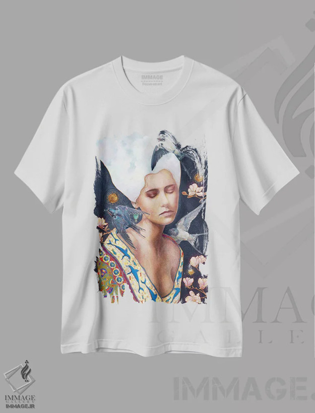 تیشرت سفید طرح دار الفین، هنر فاخر معاصر اثر نیکولاس تاور | فروشگاه ایماژ