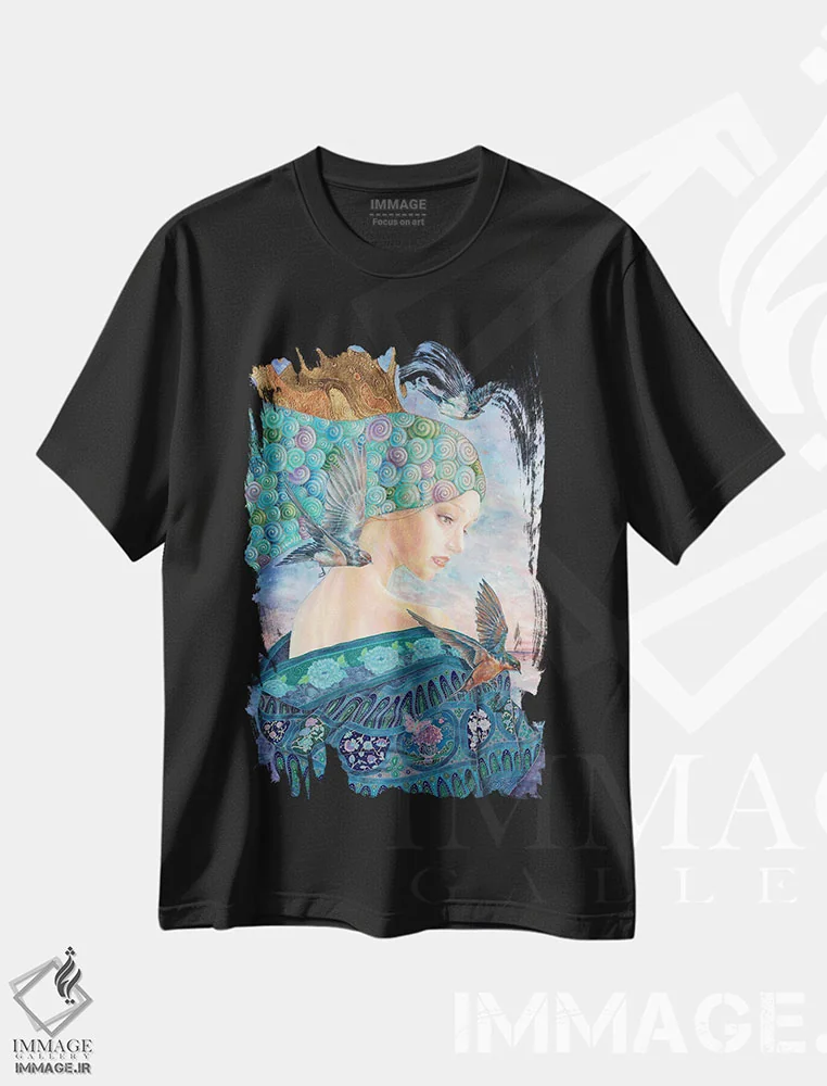 تیشرت مشکی طرح دار شقایق، هنر فاخر معاصر اثر نیکولاس تاور | فروشگاه ایماژ